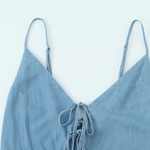 Lace-Up Denim Tiered Hem Slip Midi Dress