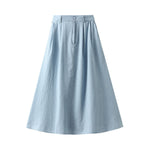 Lightweight Denim Midi Pleated Skirt