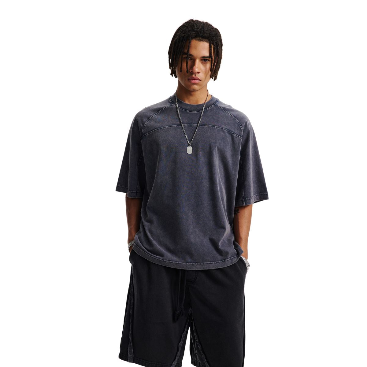 Camiseta vintage de algodón con patchwork lavado de 8.55 oz