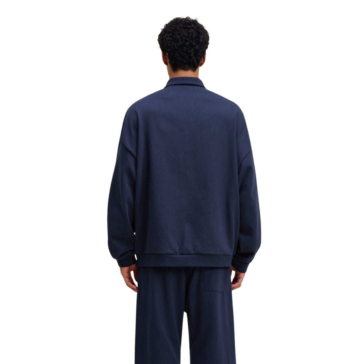Relaxed Fit Solid Color Polo Neck Sweatshirt