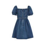Puff Sleeve Belted Denim Mini Dress