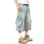 Pantalones cargo holgados de mezclilla recortados