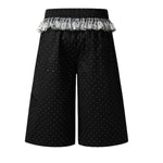Y2K Polka Dot Graphic Ruffle Waist Baggy Wide-Leg Bermuda Denim Shorts