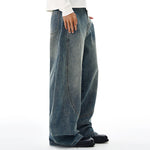 Vintage Contrast Fade Dark Wash Curved Wide Leg Jeans