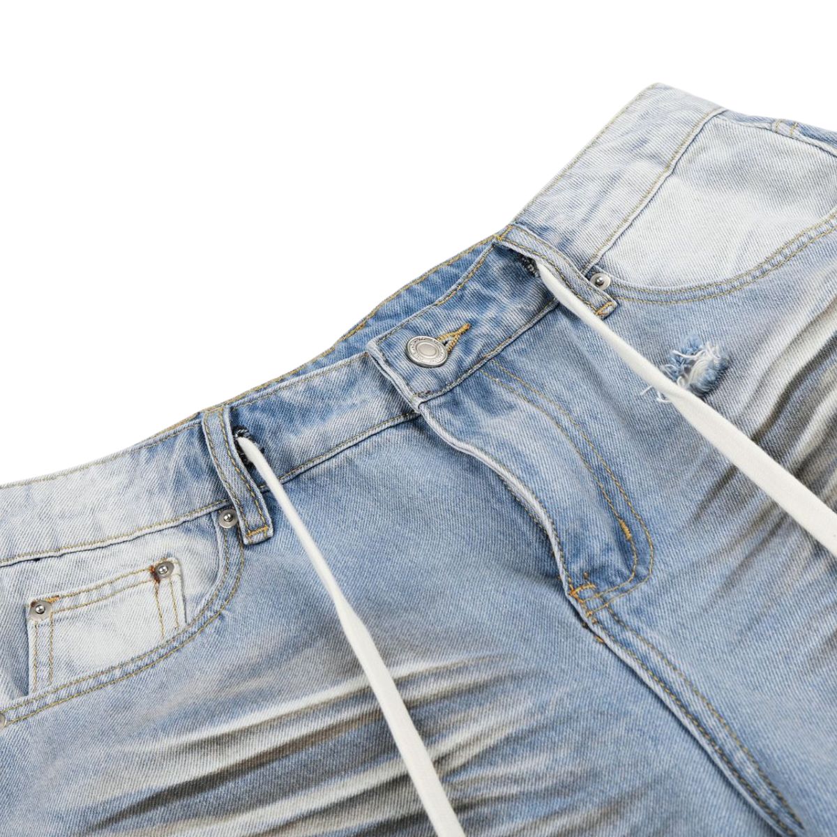 Vintage Washed Distressed Cat Whisker Denim Bermuda Shorts