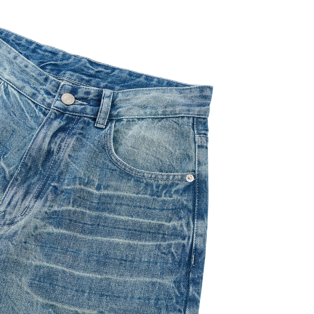 Medium Blue 3D-Whisker Baggy Jeans