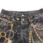 Vintage Washed Chain Graphic Straight Leg Jeans