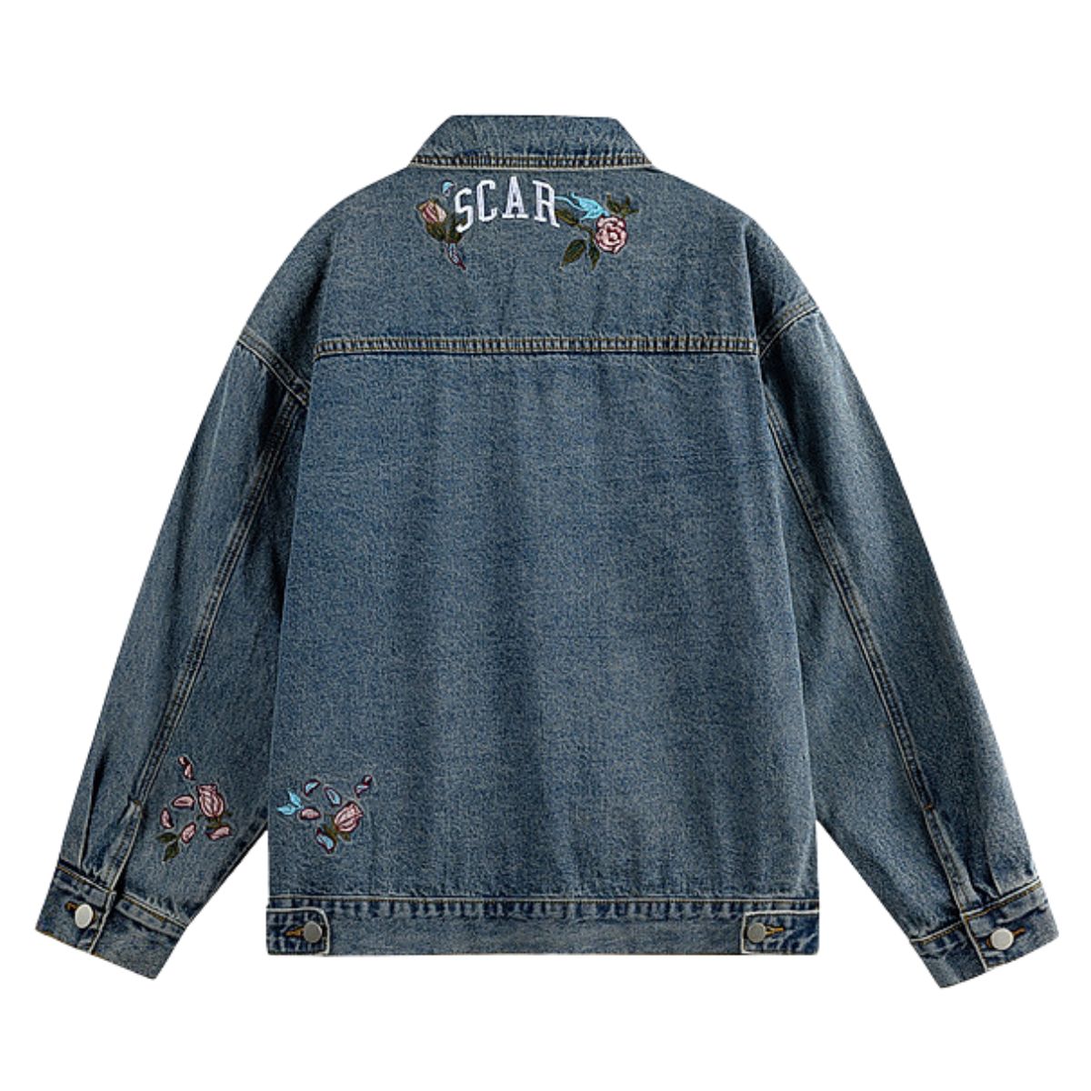 Casual Vintage Washed Floral Embroidered Hip-hop Denim Jacket