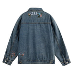 Casual Vintage Washed Floral Embroidered Hip-hop Denim Jacket