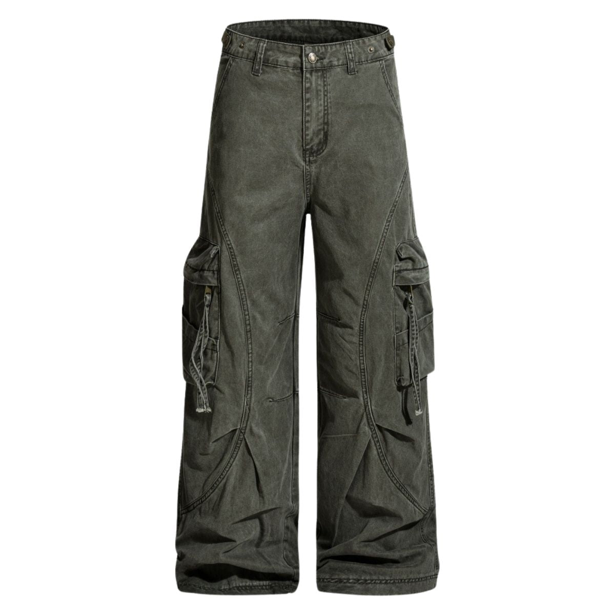 Men's Distressed Washed Denim Cargo Pants Punk Street Loose Zipper