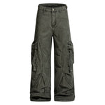 Men's Distressed Washed Denim Cargo Pants Punk Street Loose Zipper