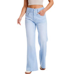 Mid-Rise Washed Knit Denim Flare Jeans