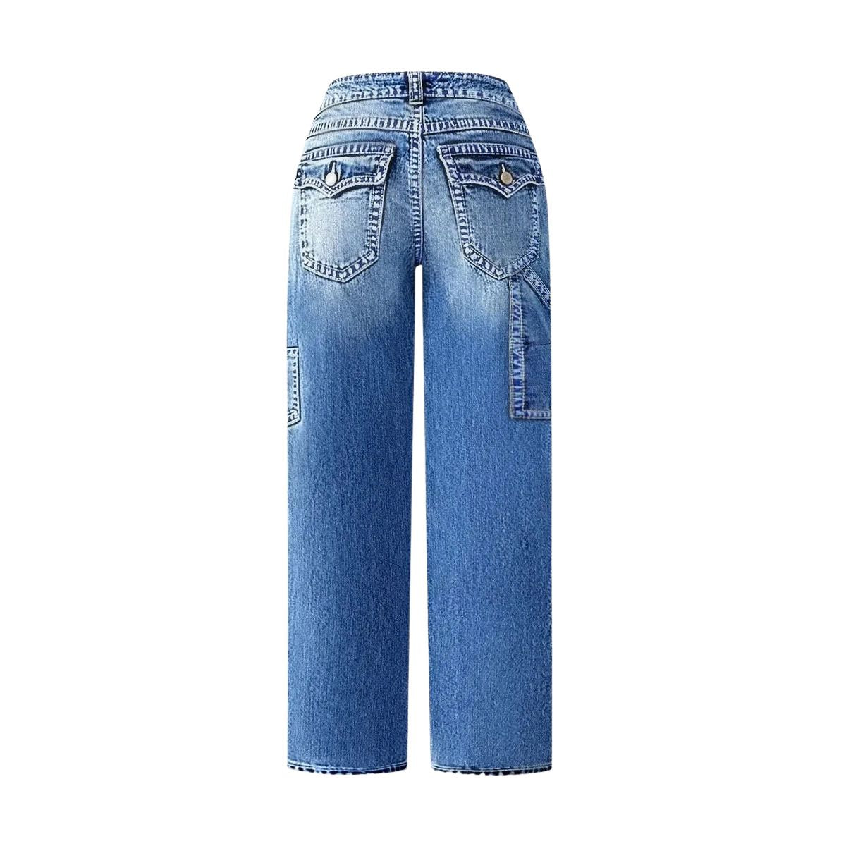 Women's Multi-Pocket Washed Mid Rise Straight Leg Jeans