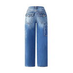 Women's Multi-Pocket Washed Mid Rise Straight Leg Jeans
