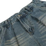 Men's Washed Distressed Denim Pants Loose Wide Leg Pleated Fade