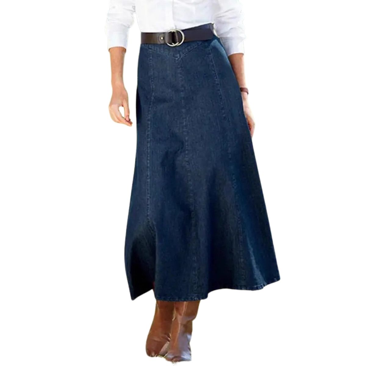 High-Waisted Flowy A-Line Long Denim Maxi Skirt