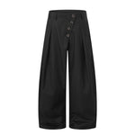 Old Money Pleated Button Detail Wide Leg Trousers