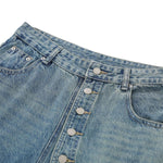 Vintage Washed Asymmetrical Button Denim Bermuda Shorts