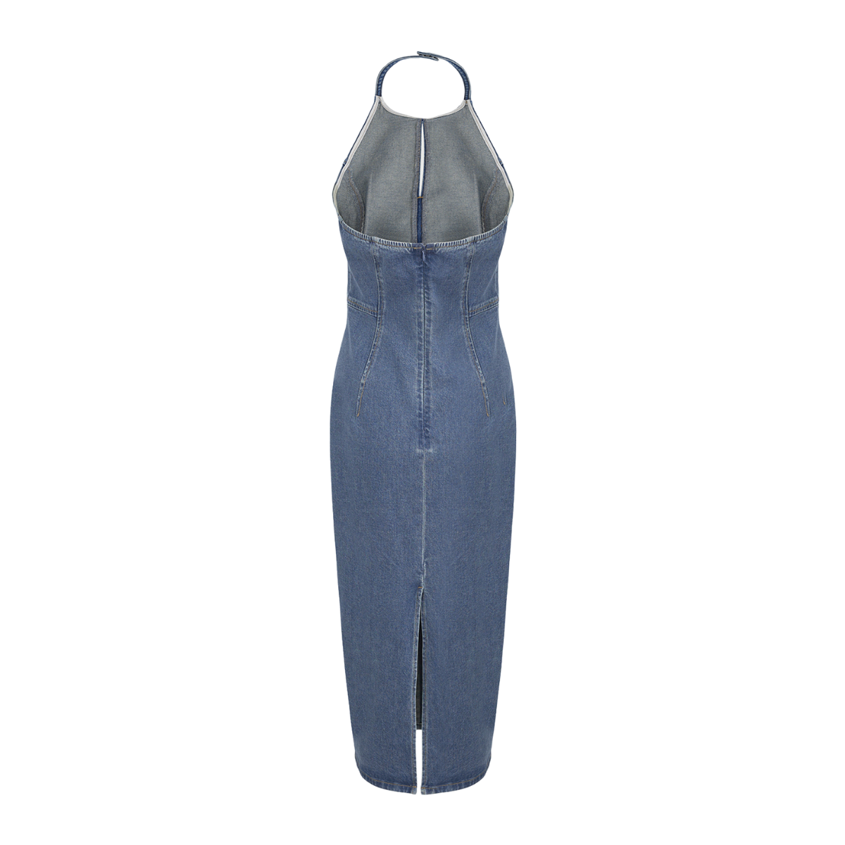 Halter Neck Cut-Out Denim Midi Dress