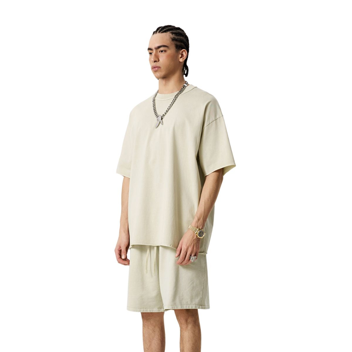 Camiseta lavada con borde reverso sin rematar de 8 oz