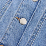 Button-Front Washed Strappy Denim Maxi Dress