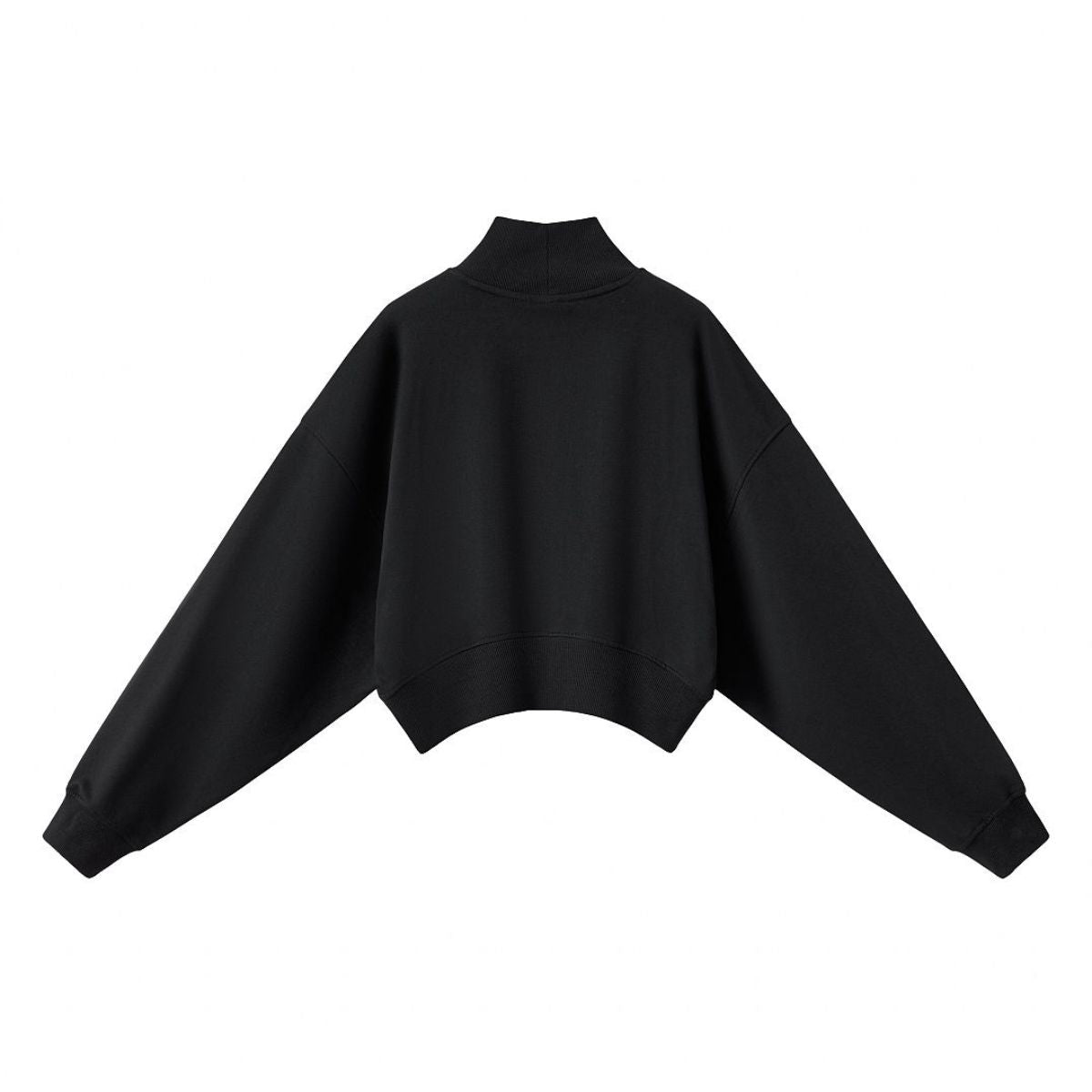 Mock Neck Drop Shoulder Sweatshirt Loose Sleeve Curved Hem