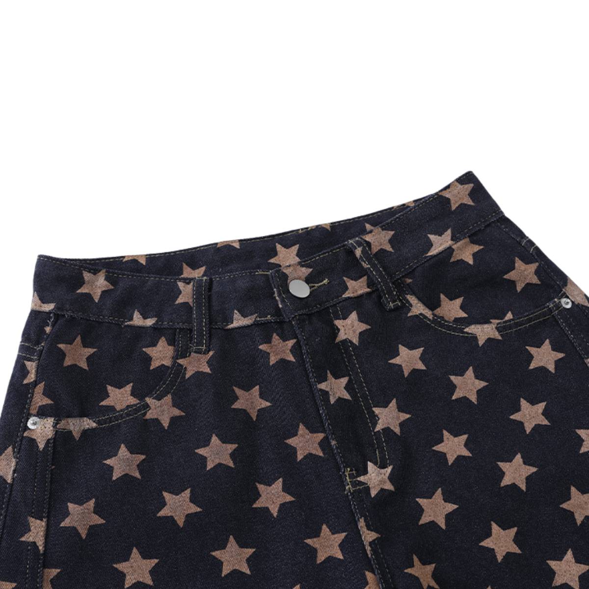 Vintage Star Print Loose Wide-Leg Denim Pants
