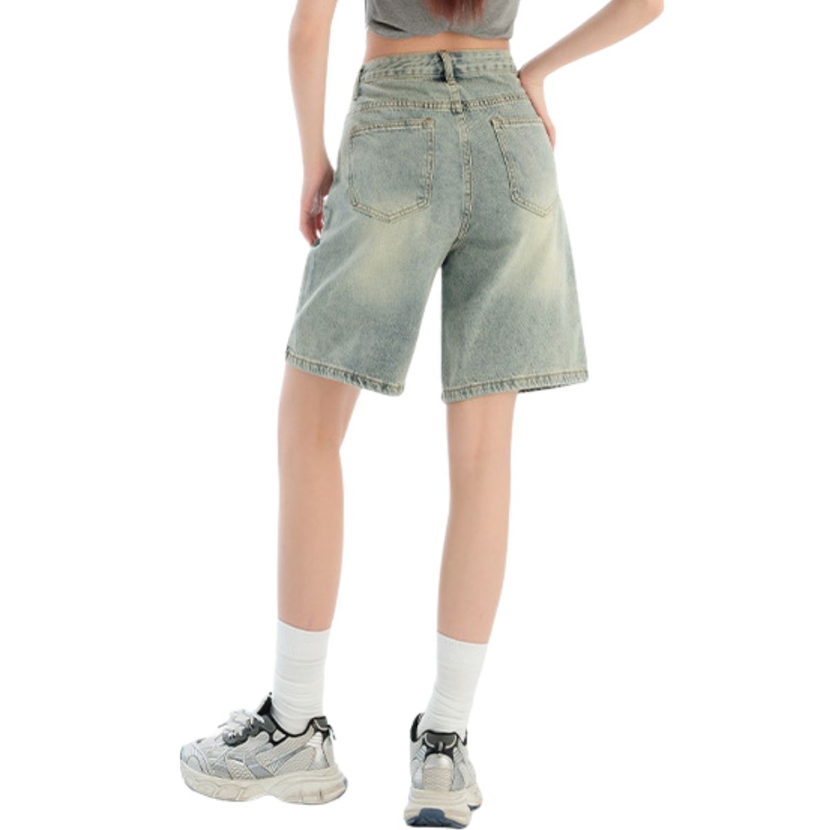 Mud WashedWomen's Vintage Washed Bermuda Denim Shorts