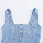 Button-Front Strappy Denim Maxi Dress