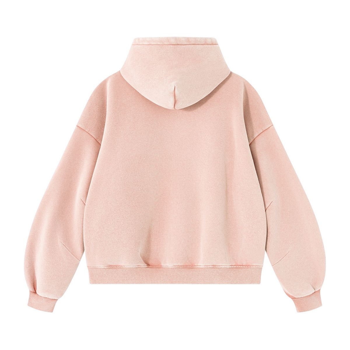 Vintage Washed Distressed Curved‑Sleeve Fleece‑Lined Hoodie