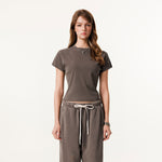 Washed Crew Neck Ribbed Crop Tee 8oz