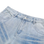 Washed Lightning Pattern Wide Flare Jeans