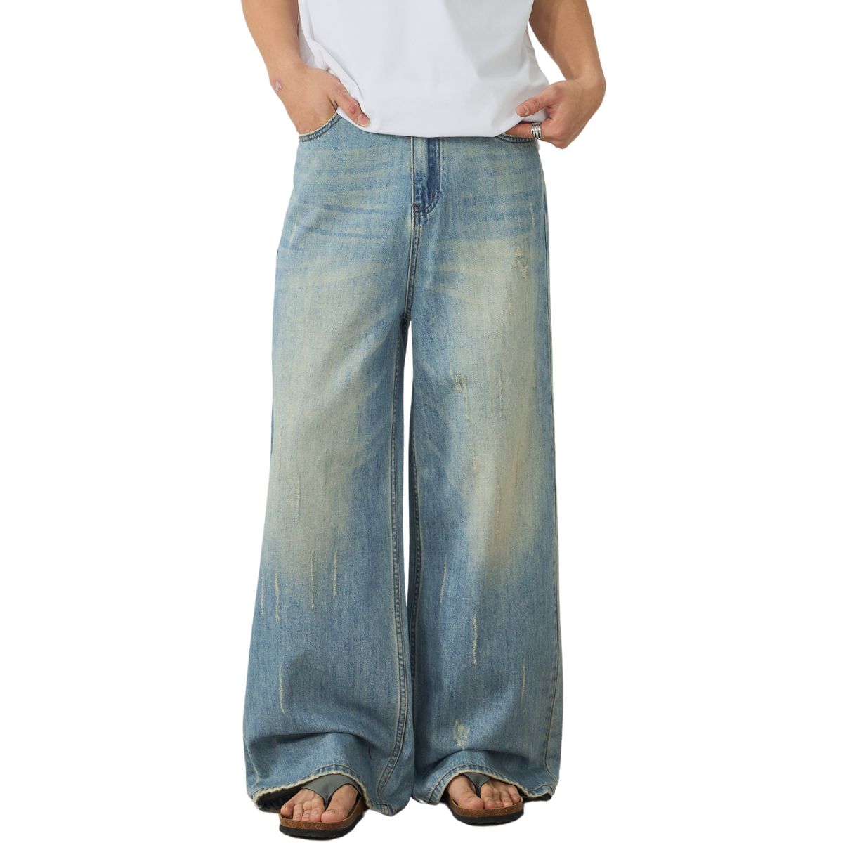 Mud WashedOversized Faded Ripped Jeans