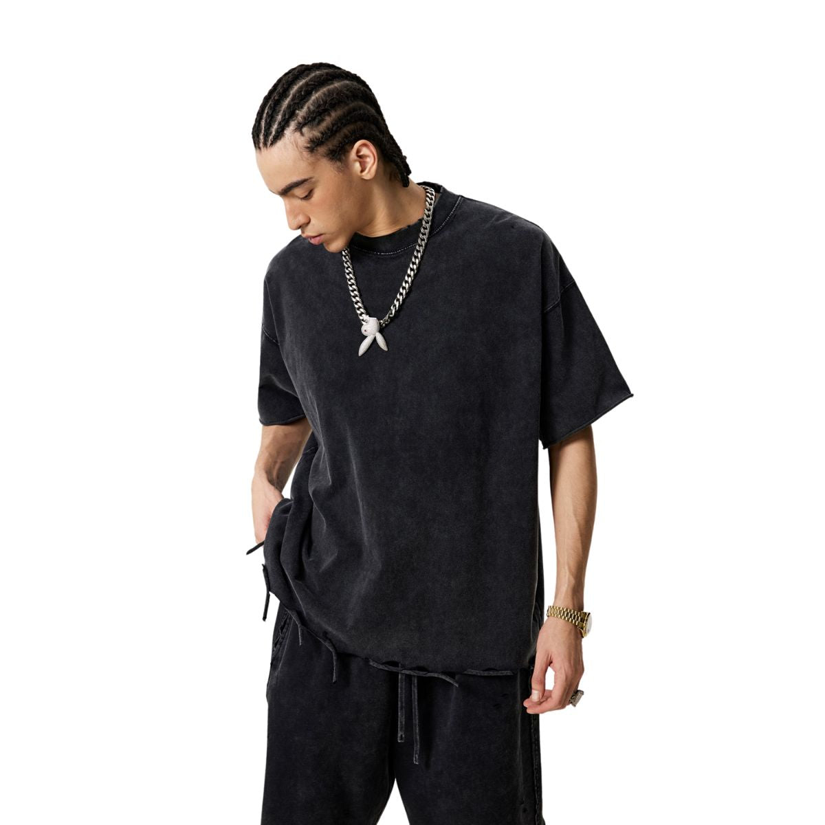 Camiseta lavada y desgastada de peso pesado de 9.3 oz