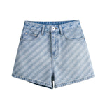 Faded Check Vintage Washed Denim Shorts