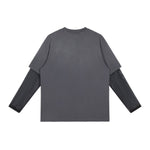 Acid‑Wash Distressed Layered‑Look Contrast Long Sleeve T‑Shirt