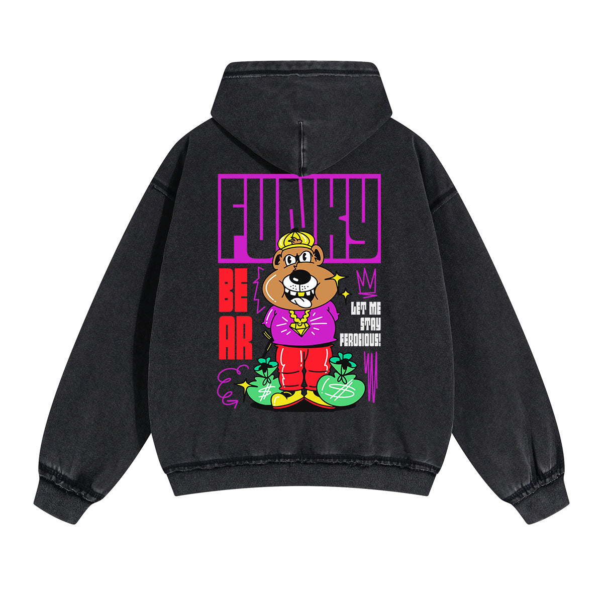 Funky Bear Graffiti Cartoon Double Slider Zip Hoodie-INNBLAC Fashion Apparel
