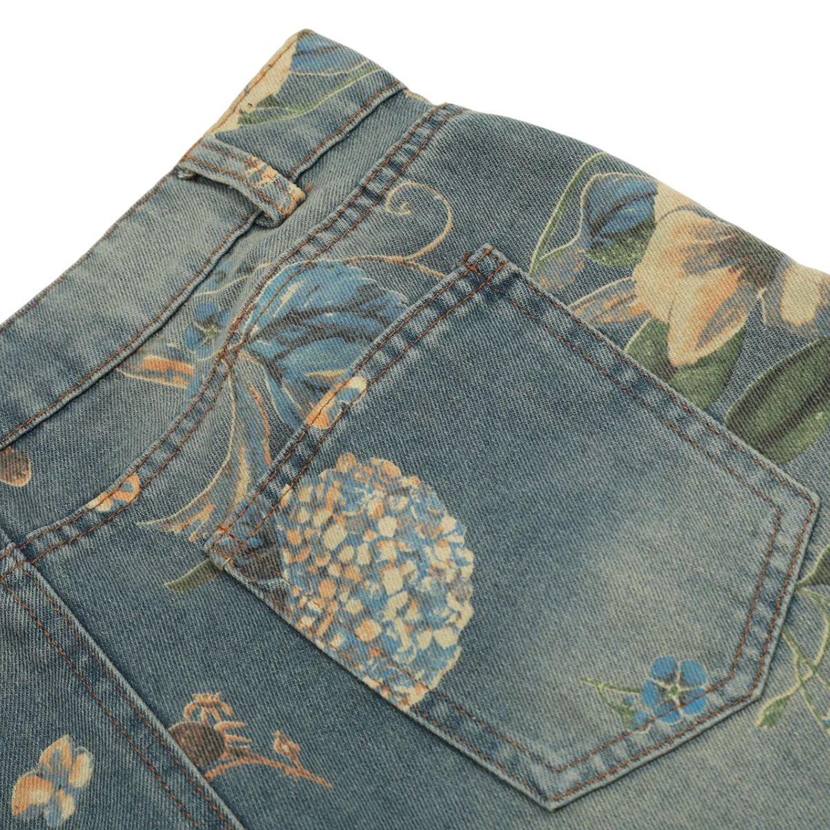 Smoke Rise Wide Leg Floral Print Denim Pants