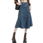 High-Rise Denim Midi Flounce Skirt