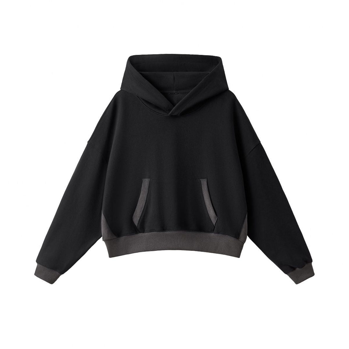 Boxy Cropped Color‑Block Cotton Hoodie