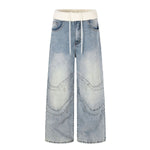 Contrast Waist Wide Straight Denim Jeans