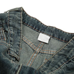 Men's Curved Denim Pants Wide Leg Distressed Paint Splatter Holes