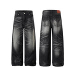 Gradient Cat Whisker Heavy-Wash Baggy Wide-Leg Jeans