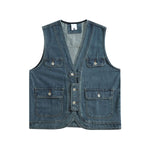 Relaxed V-Neck Denim Cargo Vest