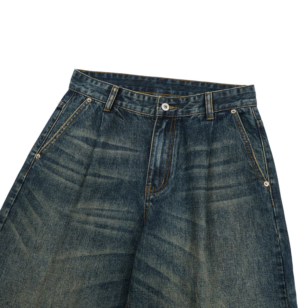 Vintage Washed Relaxed Crinkled Denim Jeans