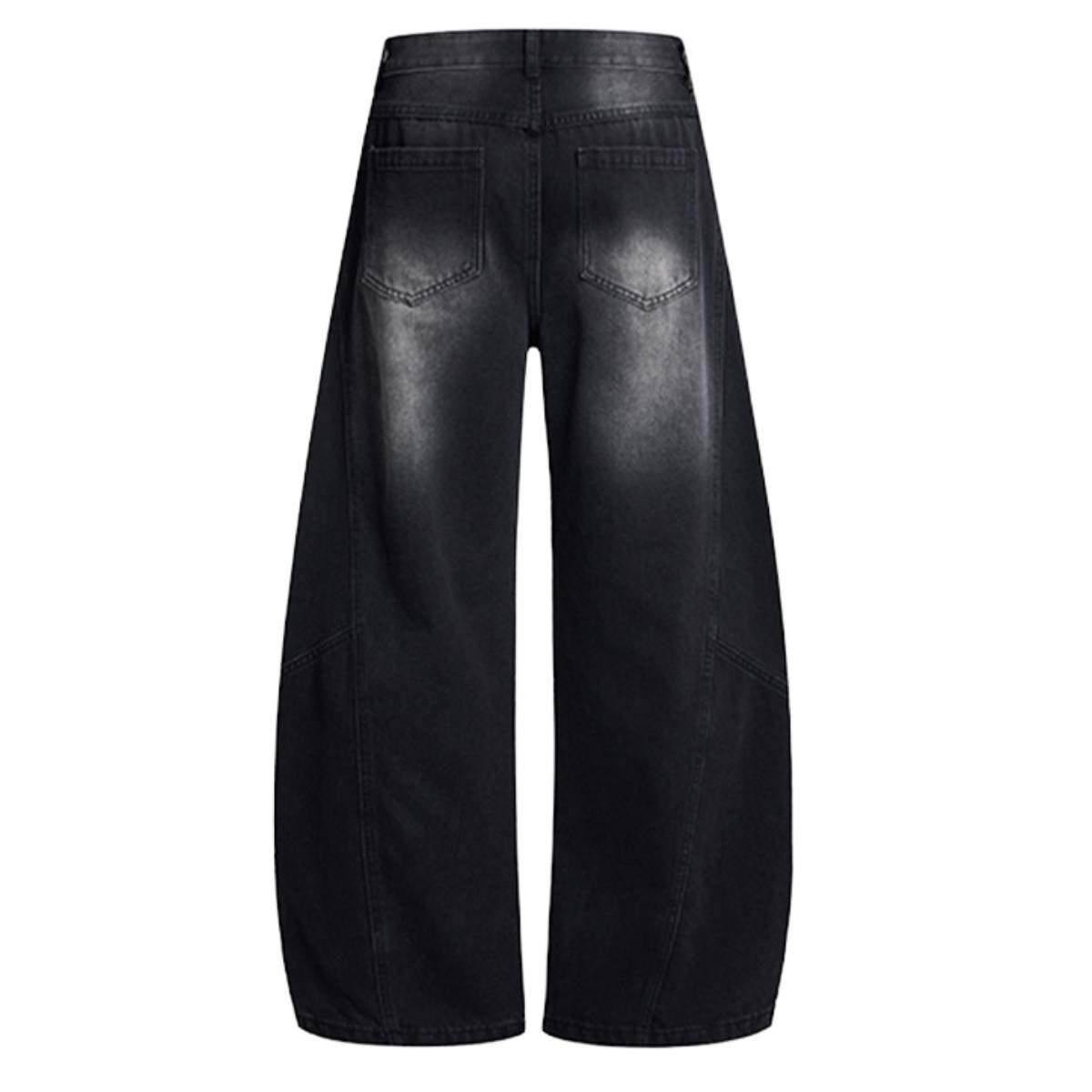 Vintage Washed Curved Loose Wide-Leg Jeans