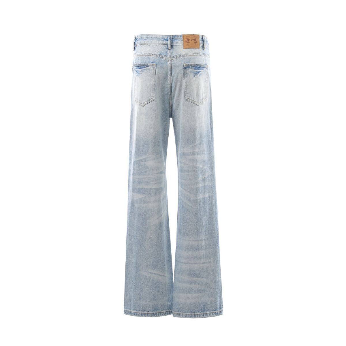 Vintage Washed Light Blue Whiskered Slim Flare Jeans