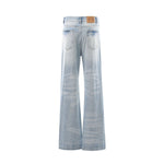 Vintage Washed Light Blue Whiskered Slim Flare Jeans