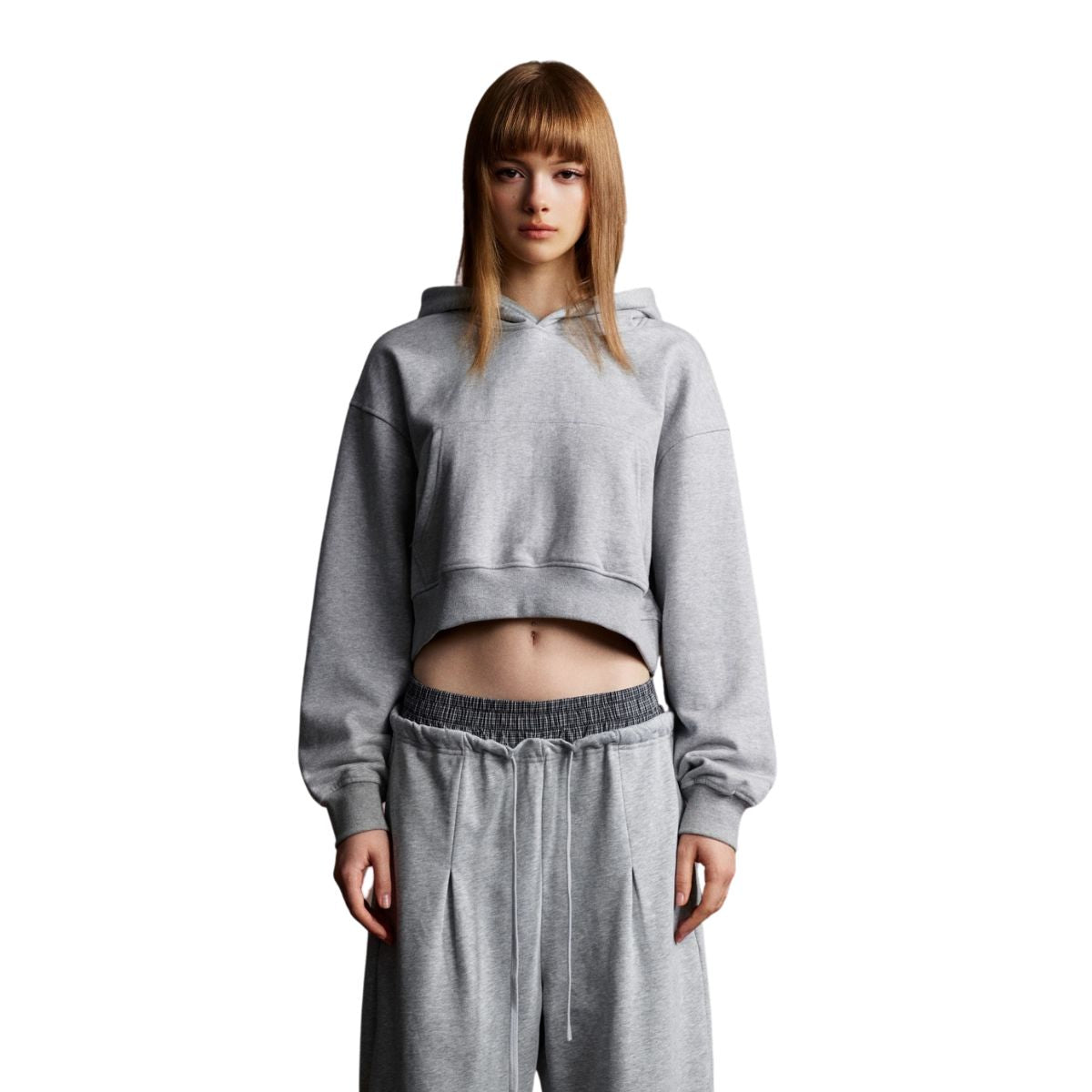 Solid Kangaroo Pocket Crop Hoodie