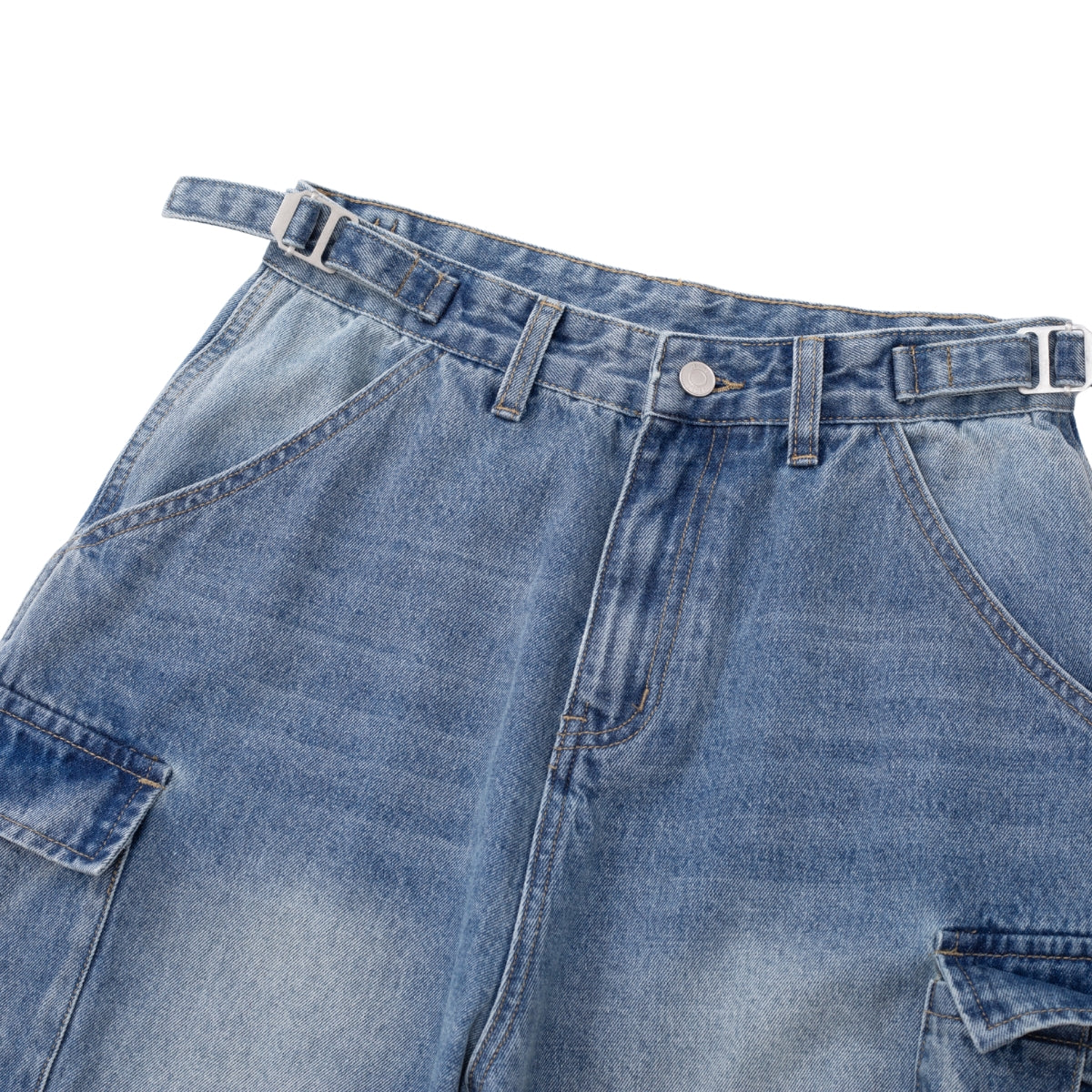Pleated Vintage Wash Denim Baggy Jeans